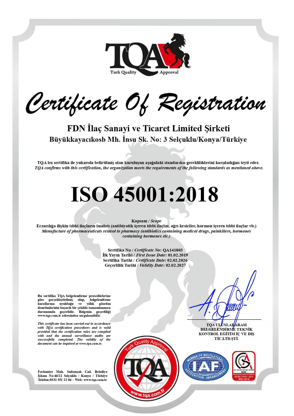 FDN İlaç ISO 45001