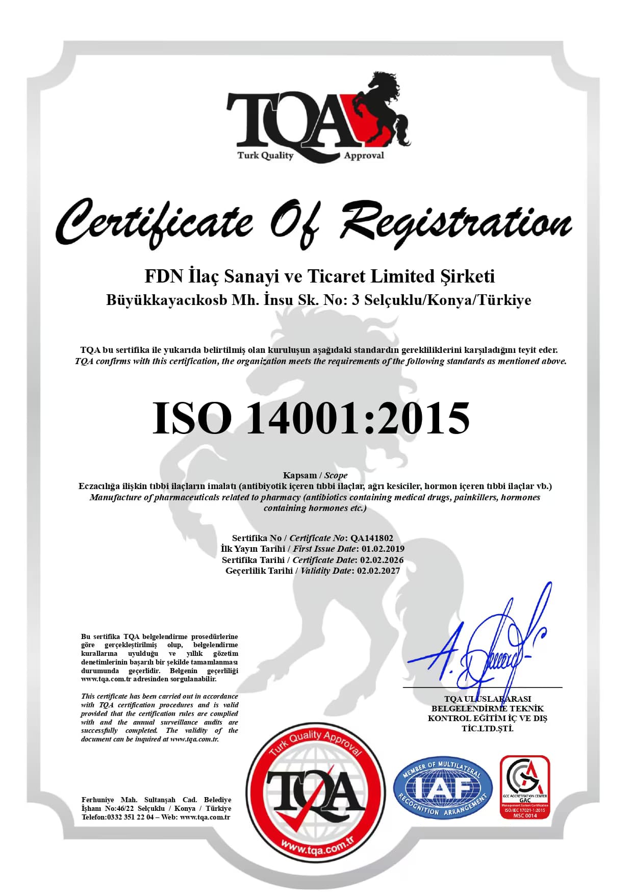FDN İlaç ISO 14001